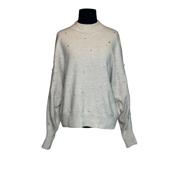 H&M cream beaded sparkle silver studs sweater size Small - Picture 15 of 15